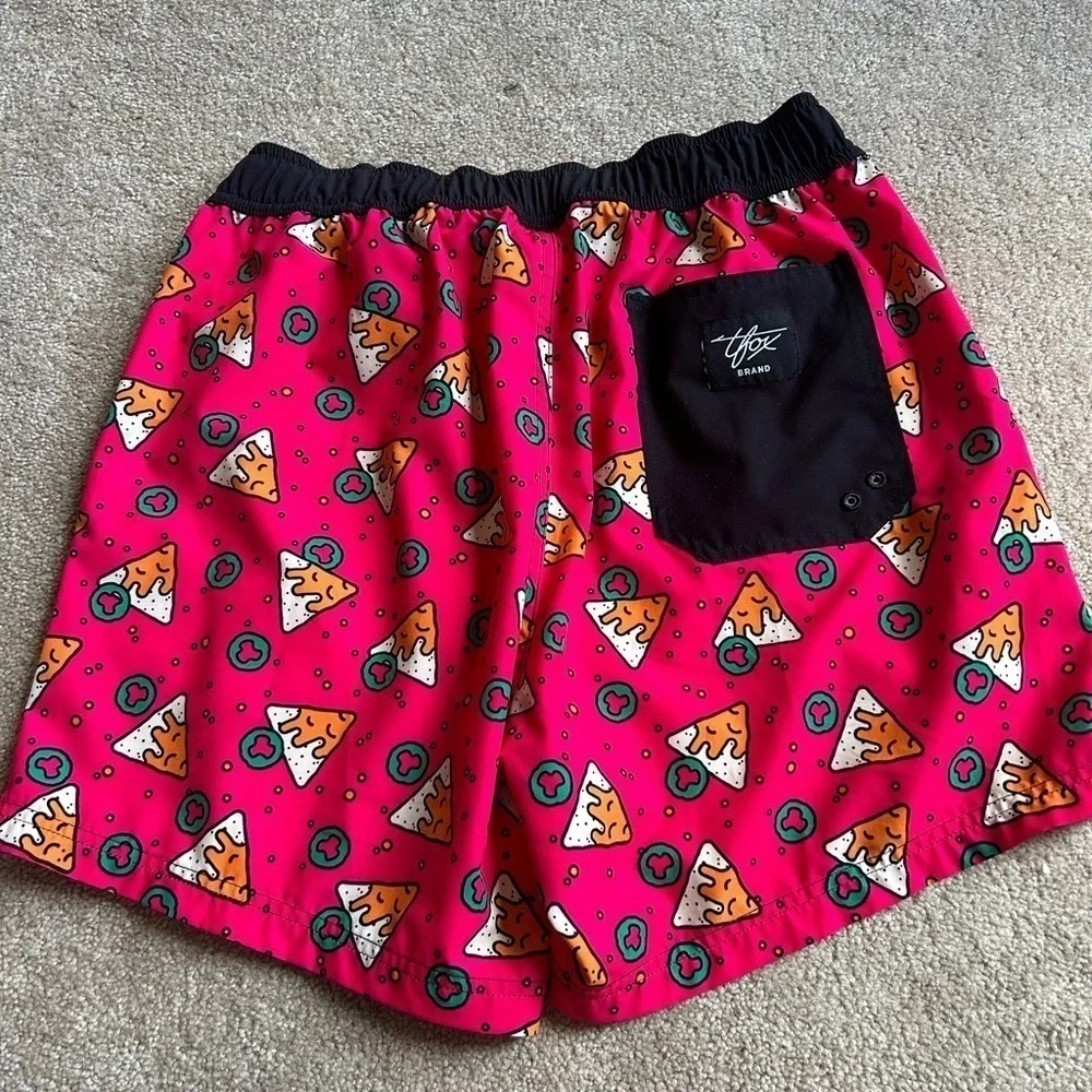 Men’s Swim Trunks Size Large T Fox Brand Pizza Novelty Shorts Pockets Eclectic - Picture 5 of 5